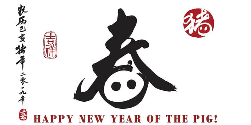 Image for Year of the Pig with text stating Happy New Year of the Pig!